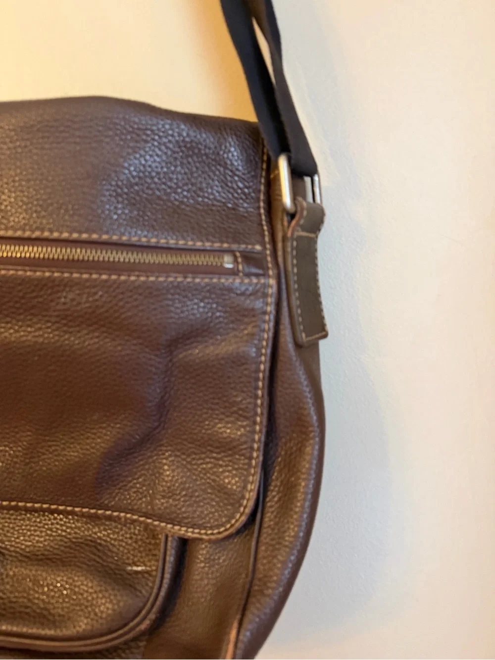 FOSSIL Mens Brown Pebbled Leather Messenger Crossbody Bag Laptop Distressed